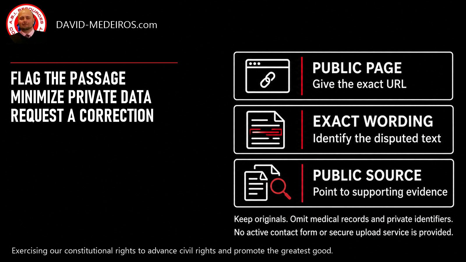 Describe the public issue and keep private data private Correction inquiry guide: identify the public page URL, exact wording and supporting public source while keeping medical records and private identifiers private.